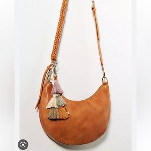 Anthropologie cognac vegan leather half moon purse